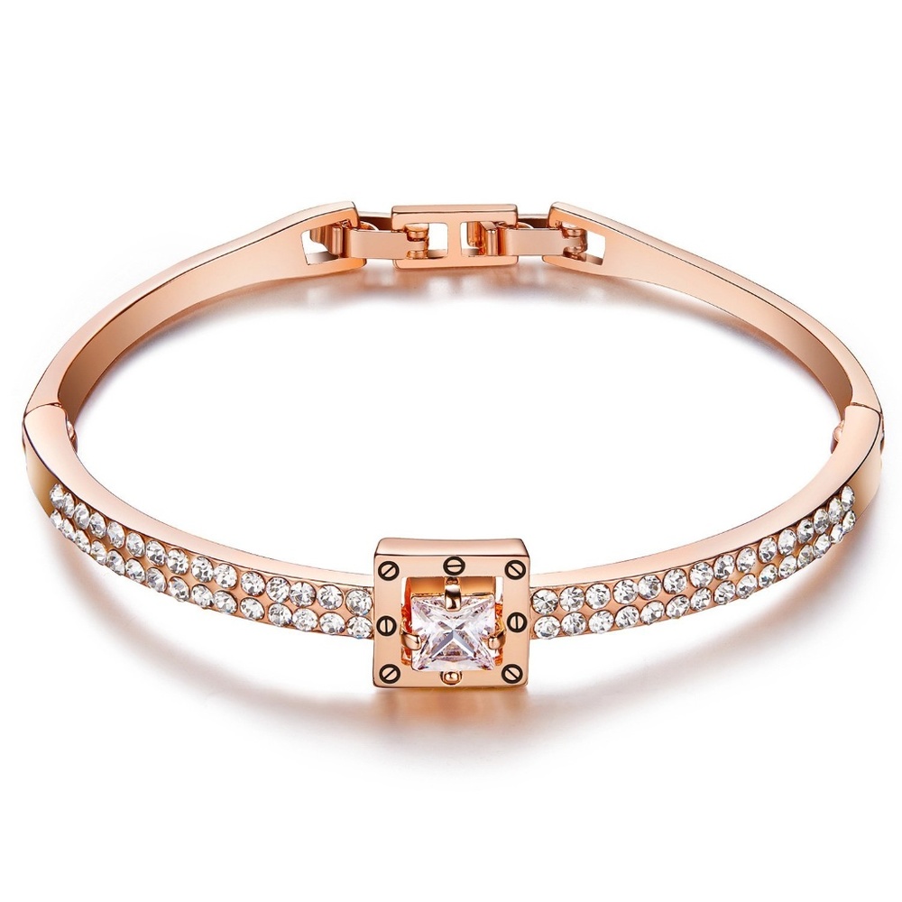 Menton Ezil Swarovski Rose Gold Bangle Bracelet